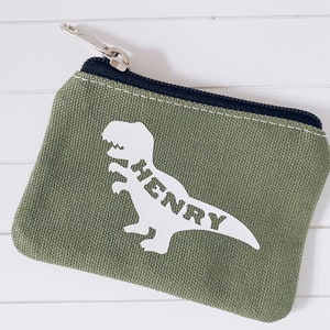 Monedero infantil personalizado con diseño de dinosaurio, monedero con cremallera para el almuerzo de las vacaciones, regalo de cumpleaños para niños, vuelta al cole