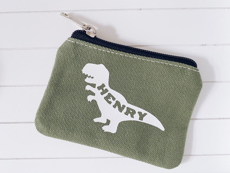 Car coin purse Personalised purse Boys zip money purse Kids birthday gift Dinosaur