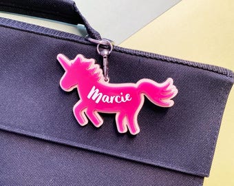 Personalised Unicorn Kids Keyring Children&#39;s Keyring Book Bag Key Ring Back To School Gift