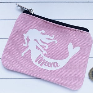 Childrens purse Girls purse Kids Personalised purse Pink coin purse Zip money purse Birthday gift Unicorn mermaid dolphin Mermaid