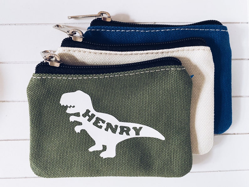 Childrens purse Boys purse Personalised purse Kids Coin purse Zip money purse Birthday gift Shark Astronaut Dinosaur image 1