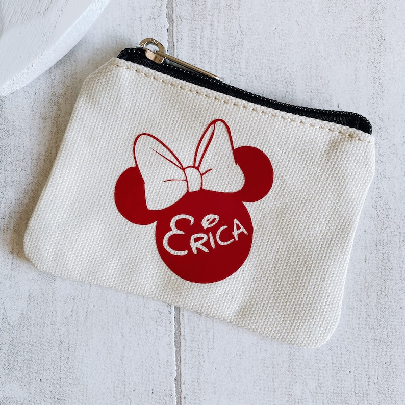 Disney Münztasche Personalisierte Geldbörse Portemonnaie aus den 70er Jahren Taschengeldbeutel Urlaubs Geldbeutel Micky Geldbörse Minnie Geldbörse White (red logo)