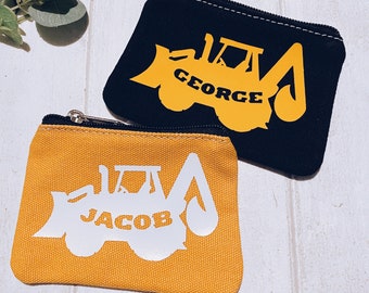 Digger coin purse | Personalised purse | Boys zip money purse | Boys birthday gift | Boys Lunch money purse