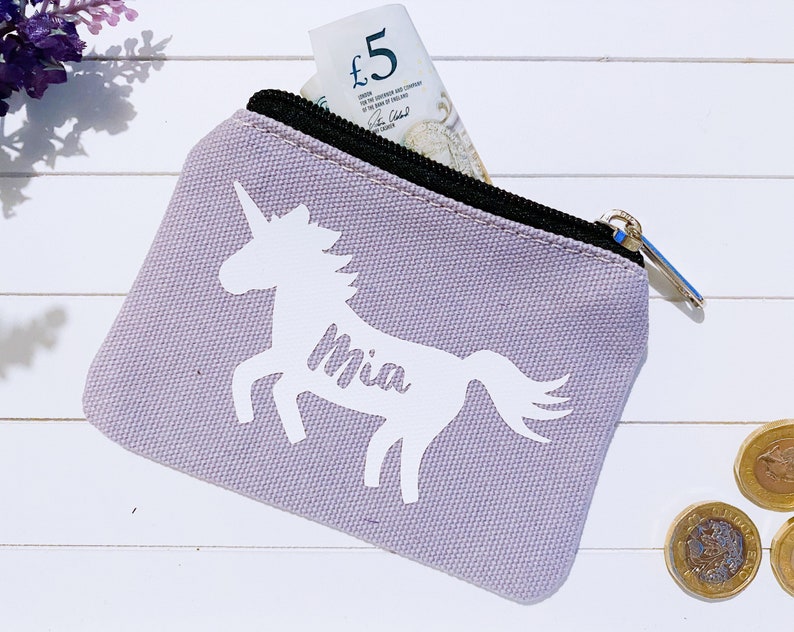 Childrens purse Girls purse Kids Personalised purse Pink coin purse Zip money purse Birthday gift Unicorn mermaid dolphin image 5