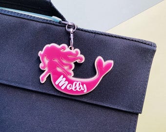 Personalised Mermaid Kids Keyring Children&#39;s Key ring bookbag Back To School Gift