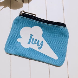 Monedero infantil personalizado con diseño de helado, para vacaciones, dinero, almuerzo, monedero con cremallera, regalo para cumpleaños infantiles, vuelta al cole