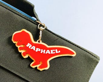 Personalised Dinosaur Kids Keyring Book bag Key ring Name Back To School Gift