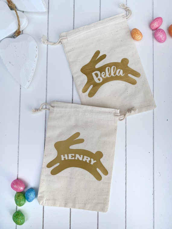 Borsa In Tela Personalizzata Per Pasqua - Con Coniglietto E Nome Bambino - Tracolla Per Caccia Alle Uova - 2