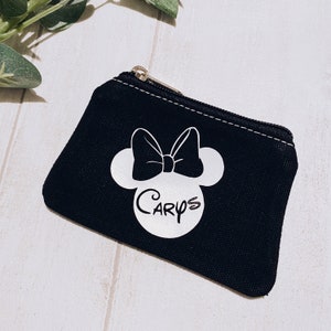 Disney Münztasche Personalisierte Geldbörse Portemonnaie aus den 70er Jahren Taschengeldbeutel Urlaubs Geldbeutel Micky Geldbörse Minnie Geldbörse Black (white logo)