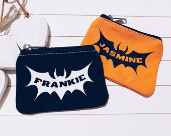 Porte-monnaie d'Halloween chauve-souris | Porte-monnaie personnalisé | Porte-monnaie zippé pour garçon | Cadeau d'Halloween pour garçon