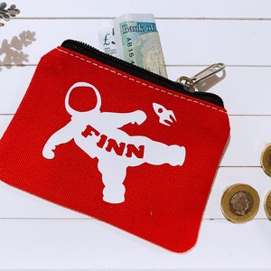 Childrens purse Boys purse Personalised purse Kids Coin purse Zip money purse Birthday gift Shark Astronaut Dinosaur image 3