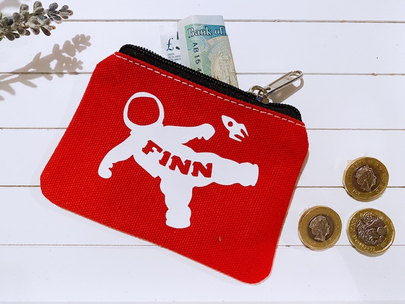 Childrens purse Boys purse Personalised purse Kids Coin purse Zip money purse Birthday gift Shark Astronaut Dinosaur image 3
