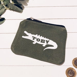 Dinosaur coin purse Personalised purse Boys zip money purse Kids birthday gift Boys Holiday Wallet Crocodile