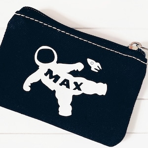 Bolsa infantil personalizada astronauta para meninos, almoço, feriado, dinheiro de bolso, carteira com zíper, presente infantil de aniversário, volta às aulas