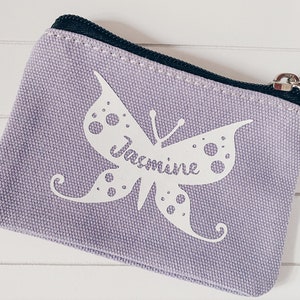 Monedero infantil personalizado con diseño de mariposa para niñas, ideal para el almuerzo de vacaciones, monedero con cremallera, regalo para la vuelta al cole.