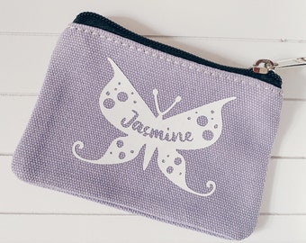 Schmetterlings-Geldbörse | Personalisierte Geldbörse | Mädchen-Geldbörse mit Reißverschluss | Geburtstagsgeschenk für Mädchen