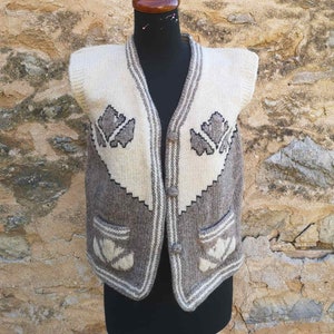 Hand knitted women&#39;s vest, pure wool, natural coloring vest, organic sheep wool knitted vest