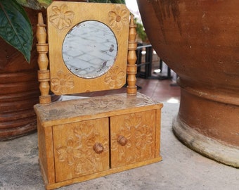 Vintage wooden makeup mirror, decorative mirror