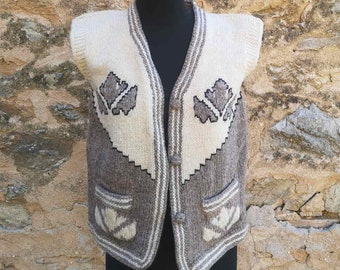 Hand knitted women's vest, pure wool, natural coloring vest, organic sheep wool knitted vest