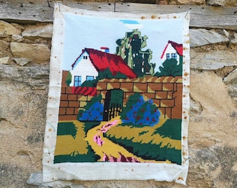 Tapisserie Murale Vintage Gobelins 100x70 Cm - Scène De Taverne, Belgique, Multicolore - Occasion, Sans Cadre