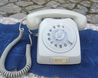 Vintage white Pupin telephone, Pupin ATA 80-0 white desk rotary phone