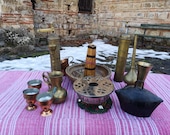 Lot of 16 vintage metal items, bras, nickel copper items, lot of 16 metalware