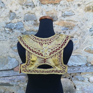 Vintage red and gold Ottoman style vest, hand embroidered gold thread