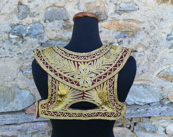 Vintage red and gold Ottoman style vest, hand embroidered gold thread