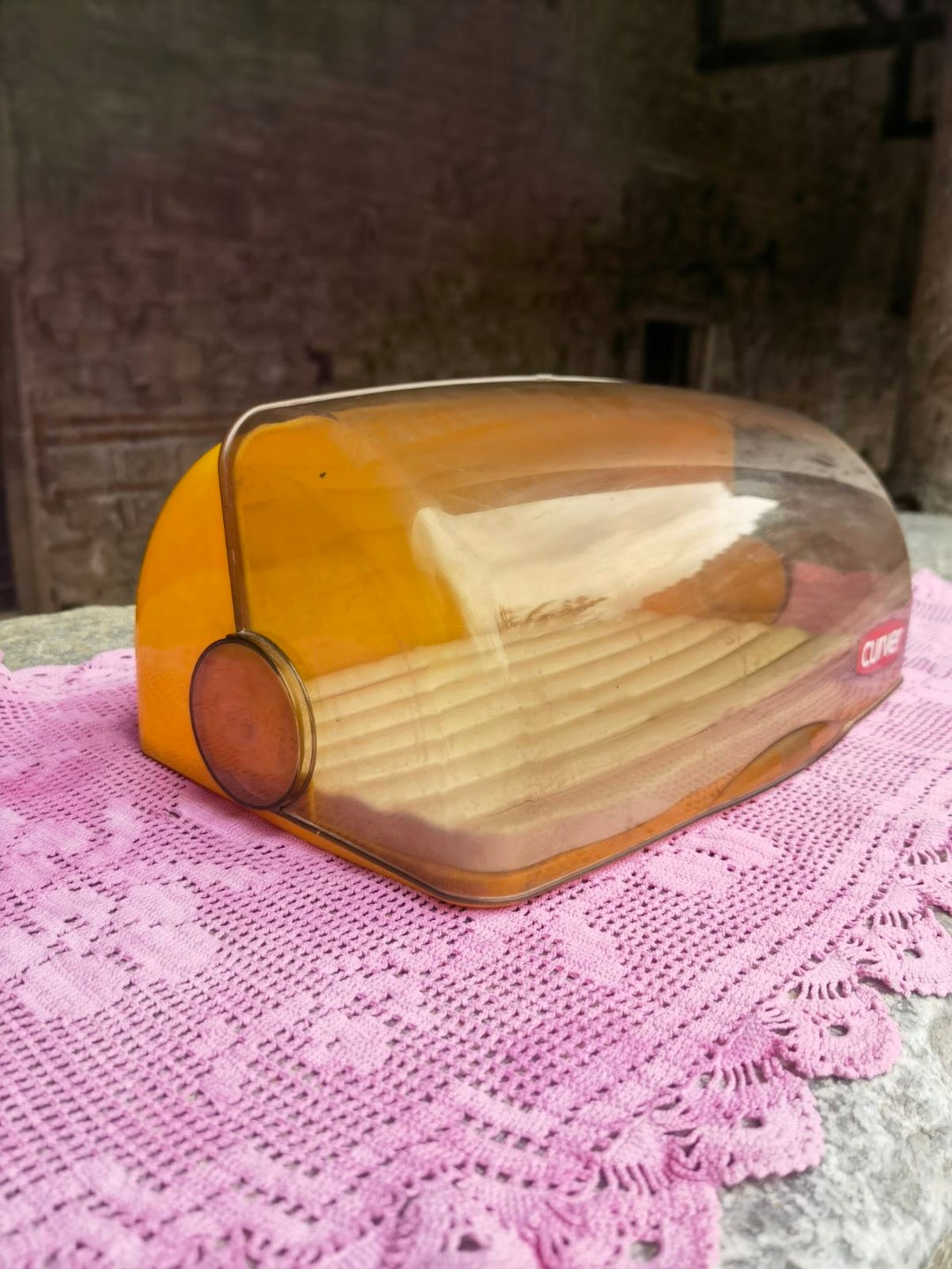 Vintage Yellow Bread Box, Plastic Space Age Bread Storage Box, Yellow