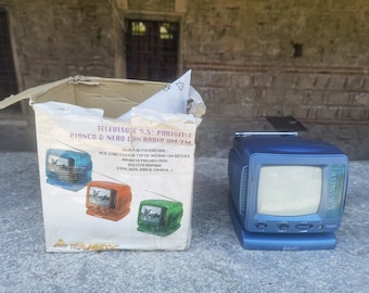 Mini téléviseur portable Majestic, récepteur radio et boîtier bleu pour téléviseur, neufs et fonctionnels