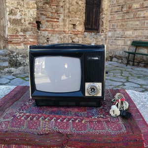 Vintage, black and white screen mini portable TV, Junost S-1 CRT television