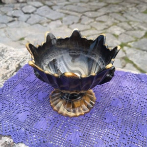 Pressed glass candy bowl, 1960&#39;s mid century art deco table candy dish in cobalt blue and indigo color mix