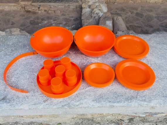 Orange picnic set, vintage space age design picni… - image 2
