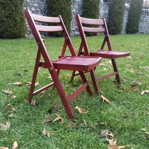 Folding wood chairs, vintage 1970&#39;s folding chairs, two art deco folding chairs