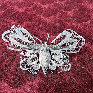 Butterfly silver brooch, handmade filigree brooch, antique butterfly brooch