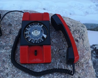 Vintage rotary phone, vintage red desk phone, 1973 telephone