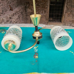 1960&#39;s vintage pendant lamp, glass and brass retro ceiling lamp
