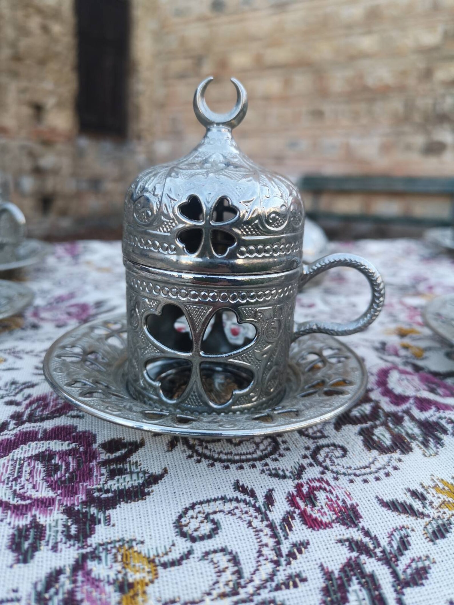 Vintage metal tea cup holders Turkish metal cup holders set Etsy