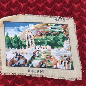 Finished needlepoint tapestry, handmade vintage gobelin needlepoint, landscape picture tapestry