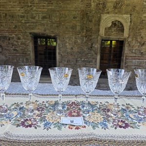 Crystal wine glasses, complete set of 6, vintage crystal wine glasses made by Zajechar