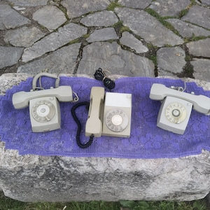 Lot of three Iskra rotary telephones, vintage 1970&#39;s rotary phones Iskra ATA 21 and ATA 31 model