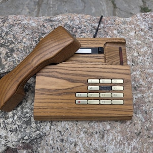 Gfeller  Trub wooden phone, vintage 1980s digital, push button landline telephone
