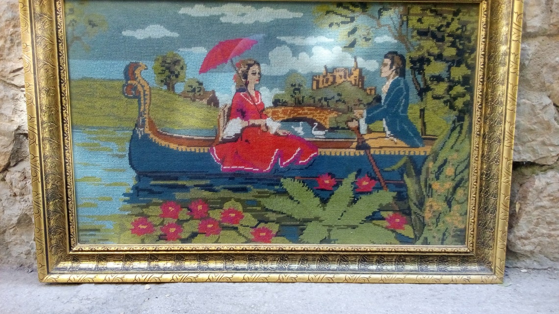 Gobelin Needlepoint. Hand Embroidered Tapestry. Italian Girl Etsy