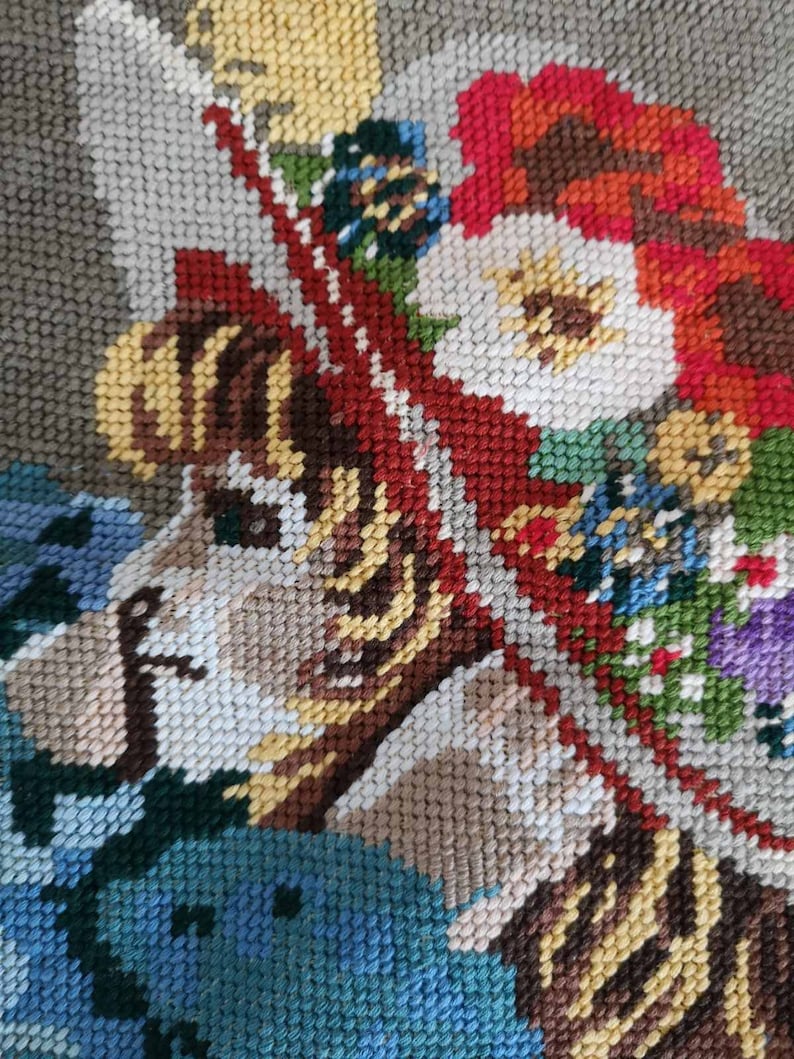Girl with a flowers hat Finished gobelin needlepoint