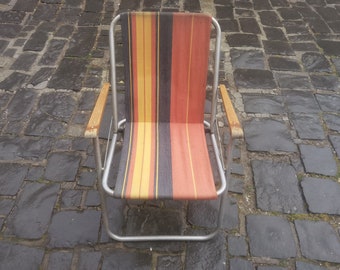 Folding picnic armchair, vintage 1960's Leroline Thiene beach folding chair, 60s patio, deck chair