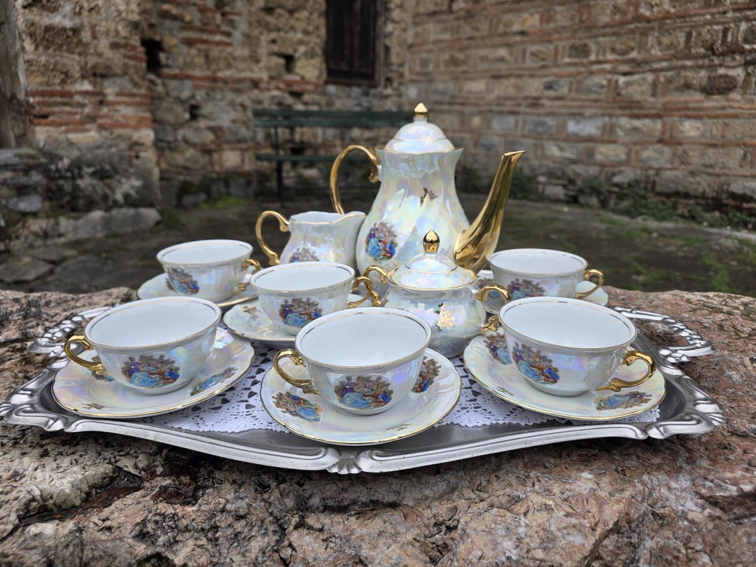 Rococo Tea Vintage Rococo Porcelain Tea Set: Iridescent Gold Trim, 15 Piece - Etsy