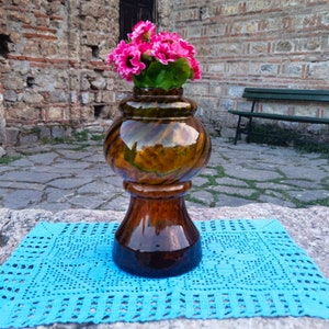Vintage pressed glass vase, decorative table top 1970&#39;s vase