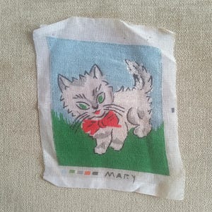 Cute mini tapestry, handmade vintage tapestry, finished needlepoint tapestry of kitten