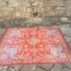 Red velvet vintage floral bedspread, Italian velvet bedspread