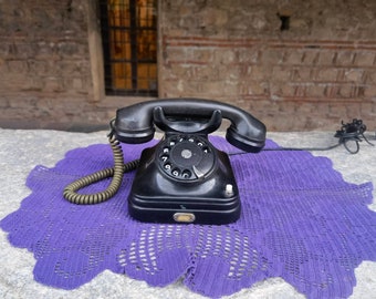 Rare Pupin black bakelite phone, 1950's bakelite rotary Pupin telephone